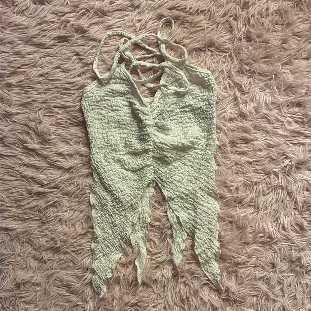 Fairycore Halter Tie Top with ruching, smocking and high low pattern